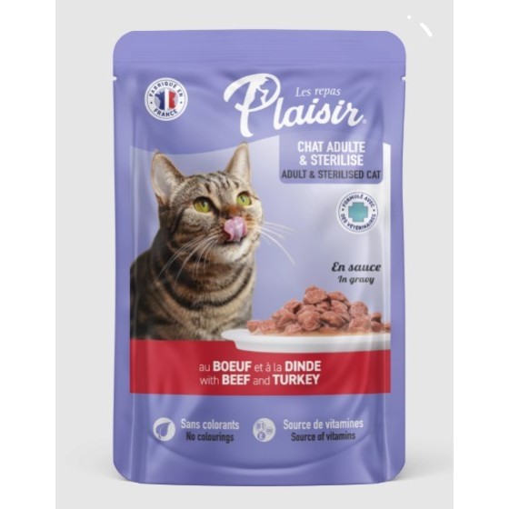 Pouch Plaisir Gato Adulto Res y Pavo x 100 gr