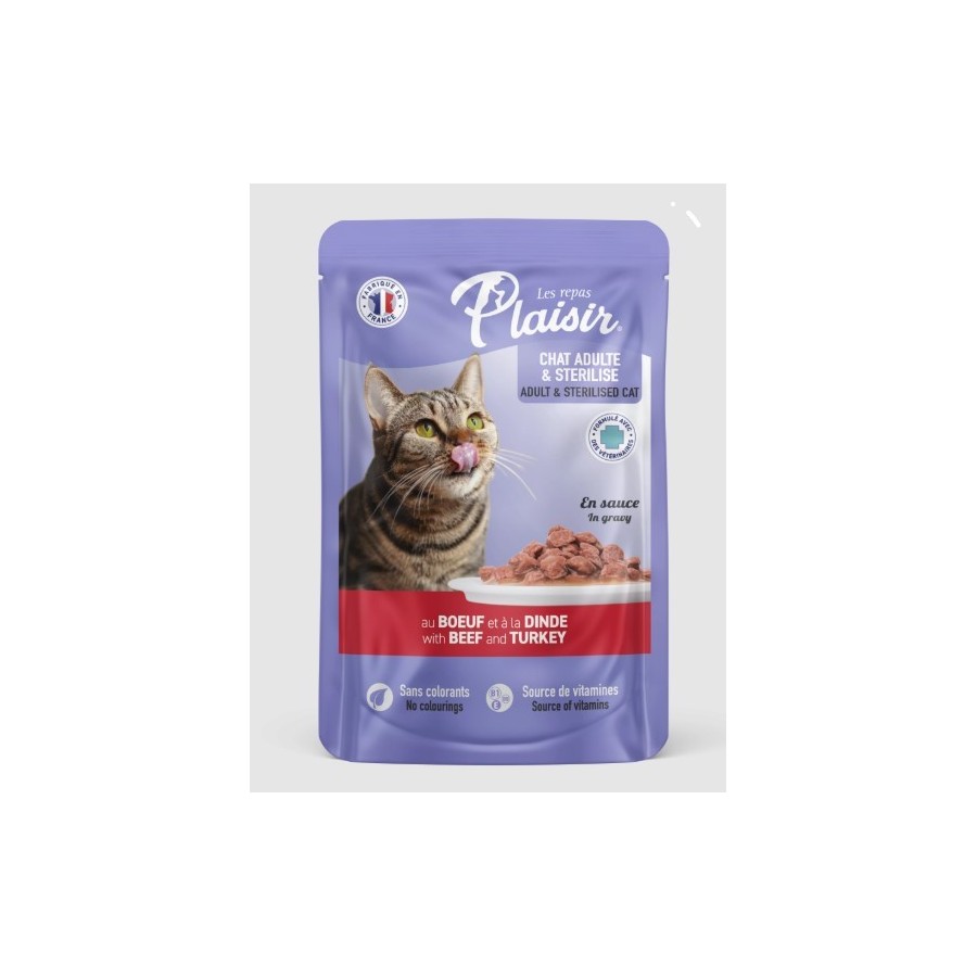 Pouch Plaisir Gato Adulto Res y Pavo x 100 gr